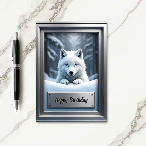 Joyous Arctic Wolf Birthday Card