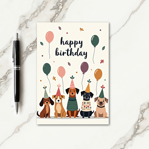 Joyous Birthday Dog Illustration Card