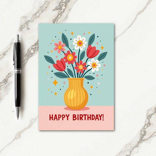 Joyous Birthday Floral Vase Card