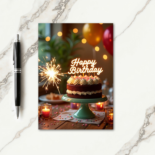 Joyous Birthday Sparkler Cake Card