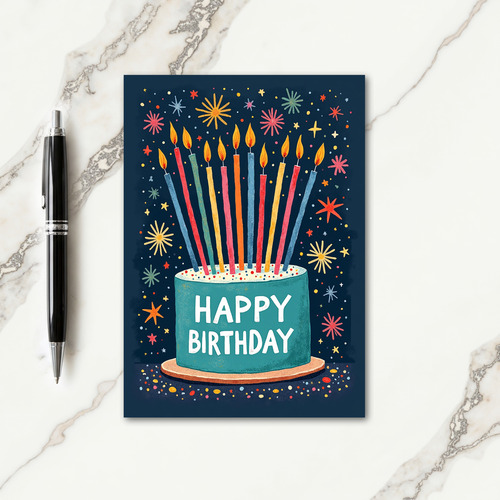Joyous Birthday Teal Cake Card