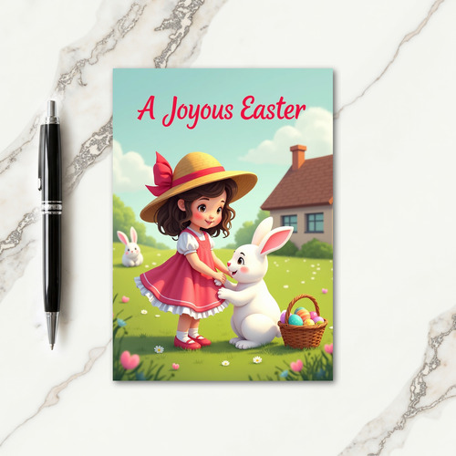 Joyous Spring Bunny Girl Card