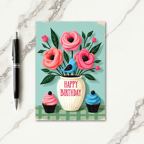 Jubilant Bird Flowers Card