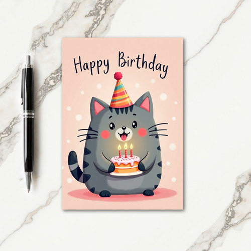 Jubilant Birthday Cat Illustration Card
