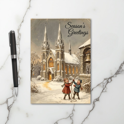 Kids Christmas Church Bells Card