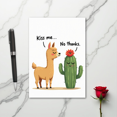 Kiss Me No Thanks Cactus Llama Card