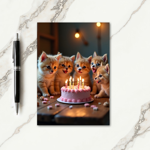 Kitten Birthday Pink Cake Card
