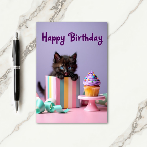 Kitten Gift Box Birthday Card