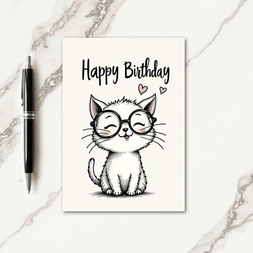 Kitten With Glasses Birthday Card
