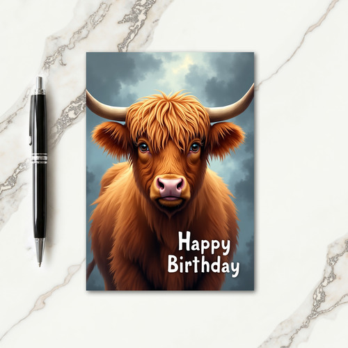 Kraft Paper Shaggy Cow Birthday Card