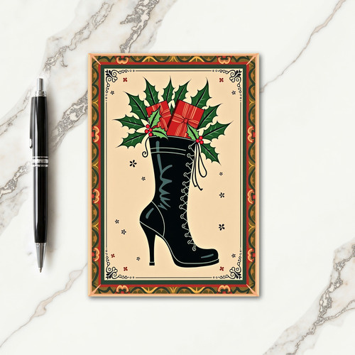 Laced Boot Holly Berry Card