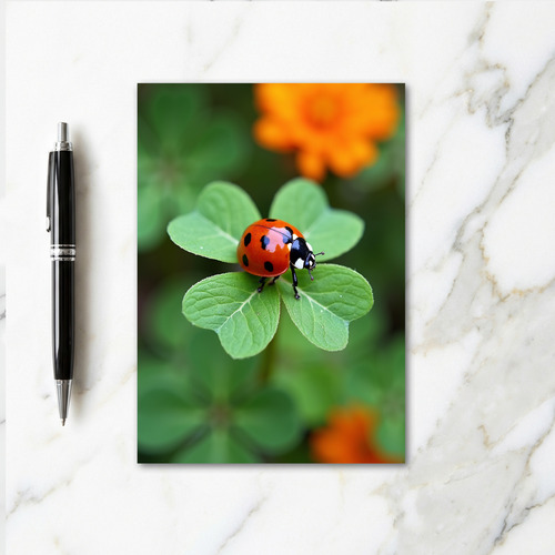 Ladybug Clover Leaf Photo Card