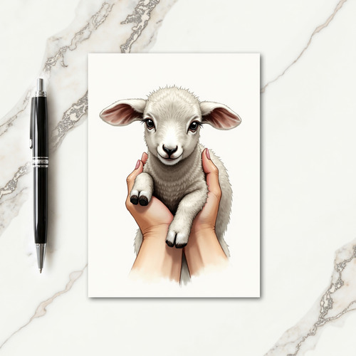 Lamb In Hands Cute Animal Card