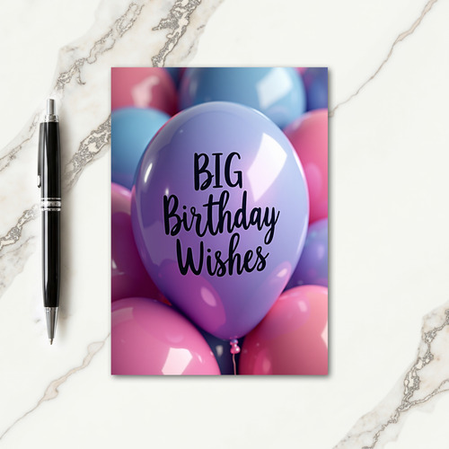 Lavender Balloon Birthday Wishes Card