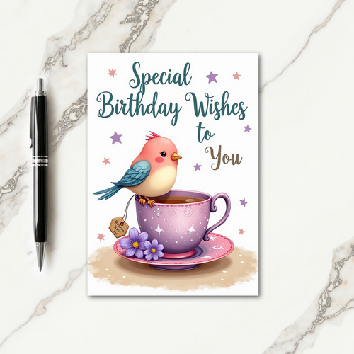 Lavender Teacup Birthday Card