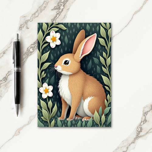 Leafy Teal Rabbit Scene Card