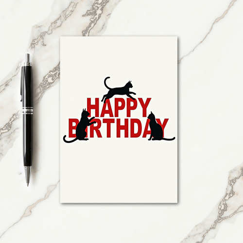 Leaping Cat Birthday Card