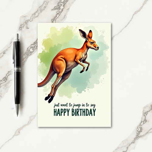 Leaping Marsupial Birthday Card