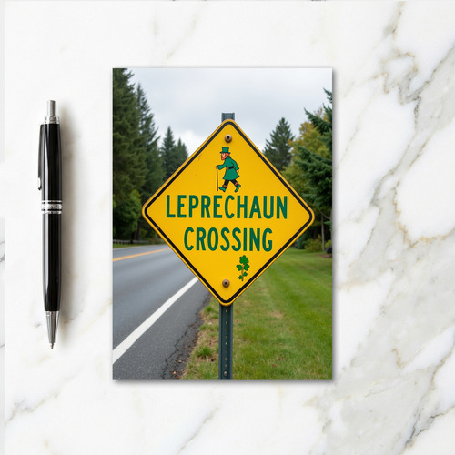 Leprechaun Crossing Road Sign Card