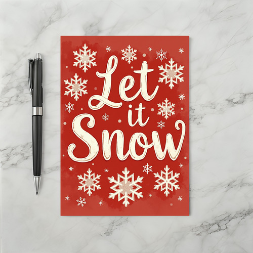 Let It Snow Christmas Card Glitter Snowflake Winter Holiday