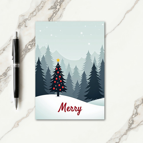 Lit Evergreen Christmas Card