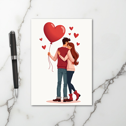 Love Couple With Hearts Balloon Card