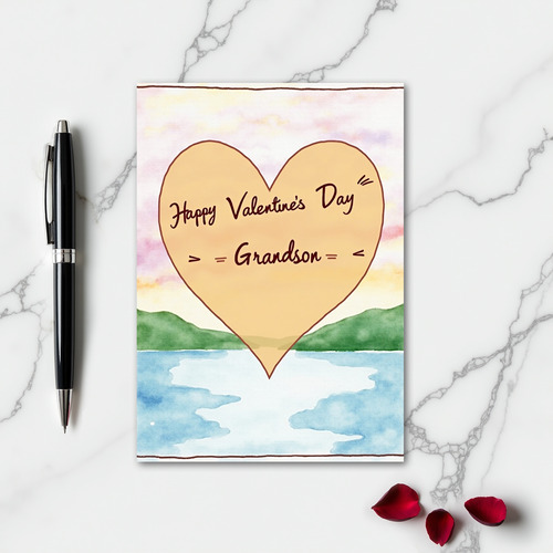 Love Day Grandson Heart Watercolor Card