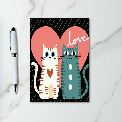 Love Heart Cats Striped Polka Dot Card