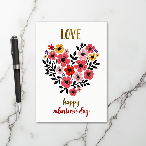 Love Heart Flowers Valentines Card