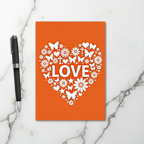 Love Heart With Flowers Butterflies Card