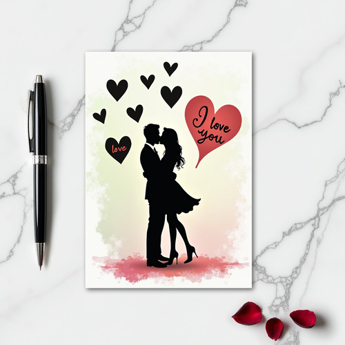 Love Hearts Kiss Couple Matte Card