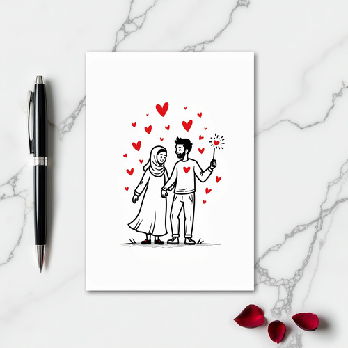 Love Hearts Muslim Couple Card