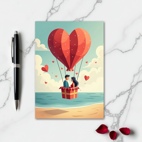 Love Hot Air Balloon Couple Card