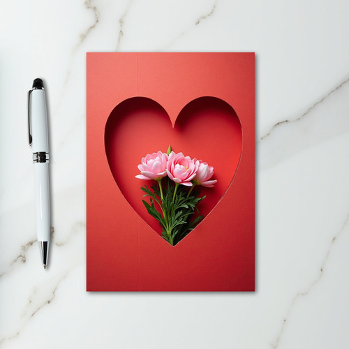 Love Pink Flowers Heart Card