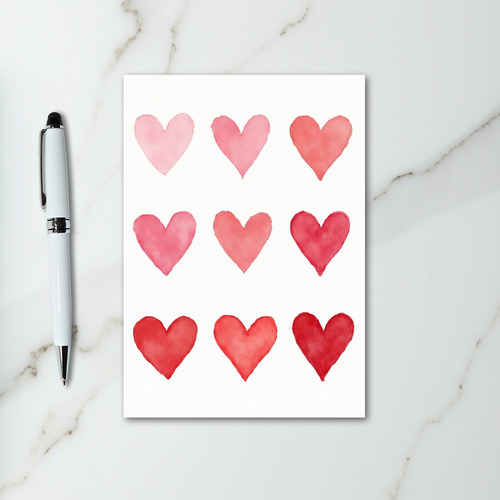 Love Pink Red Watercolor Hearts Card