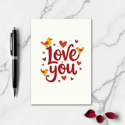 Love You Birds And Hearts Card