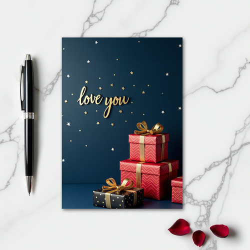 Love You Gifts Blue Gold Stars Card
