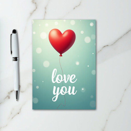 Love You Heart Balloon Bokeh Card