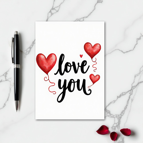 Love You Heart Balloons Card