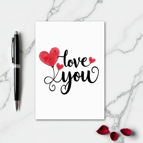 Love You Heart Balloons Sweet Card
