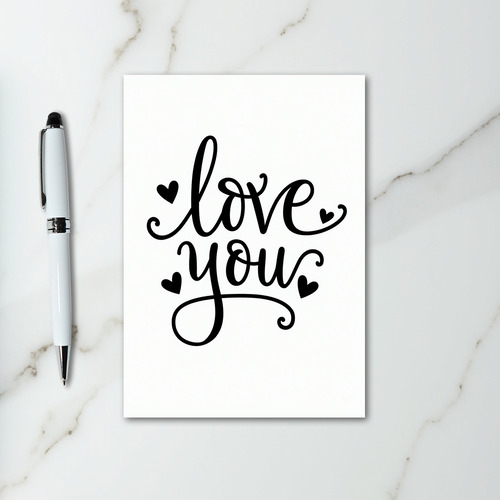 Love You Hearts Calligraphy Matte Card