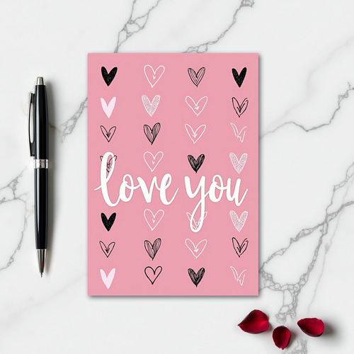 Love You Hearts Pastel Pink Card