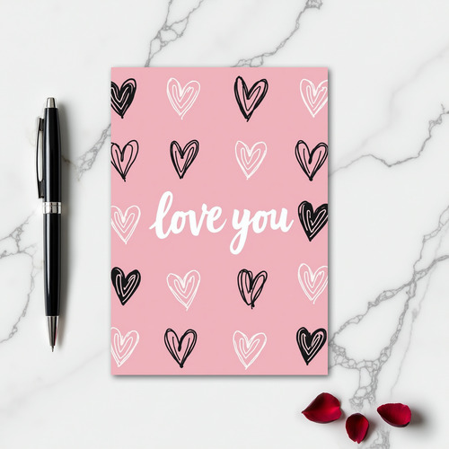 Love You Hearts Sketchy Card