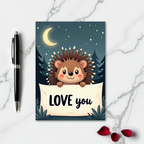 Love You Hedgehog Night Card