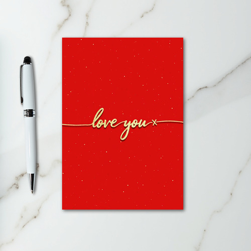 Love You Kiss Red Sparkle Card