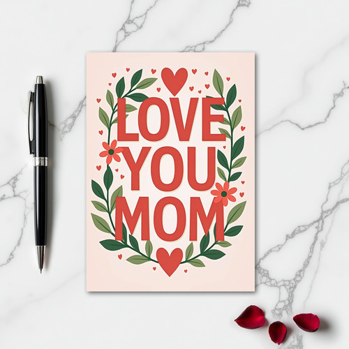 Love You Mom Bold Red Heart Card