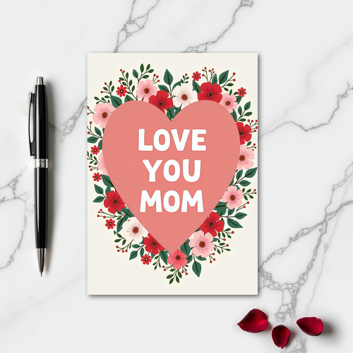 Love You Mom Floral Heart Card