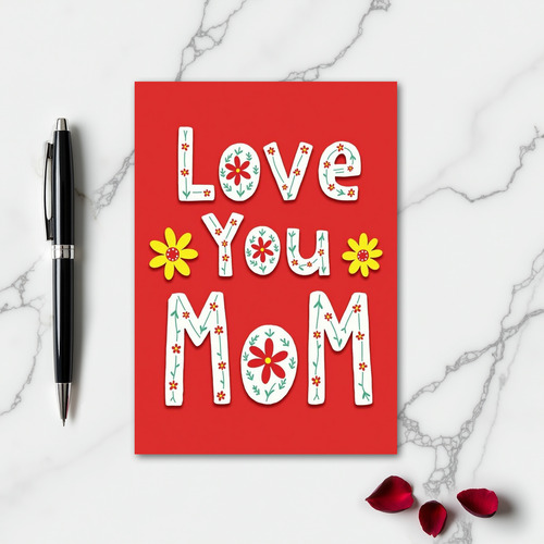 Love You Mom Folk Art Card