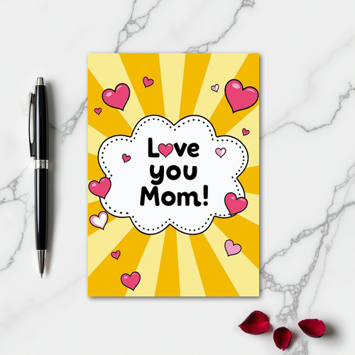 Love You Mom Heart Rays Art Card