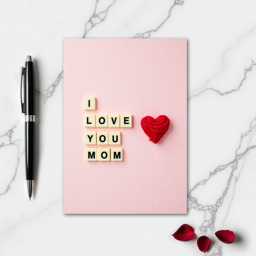 Love You Mom Yarn Heart Art Card